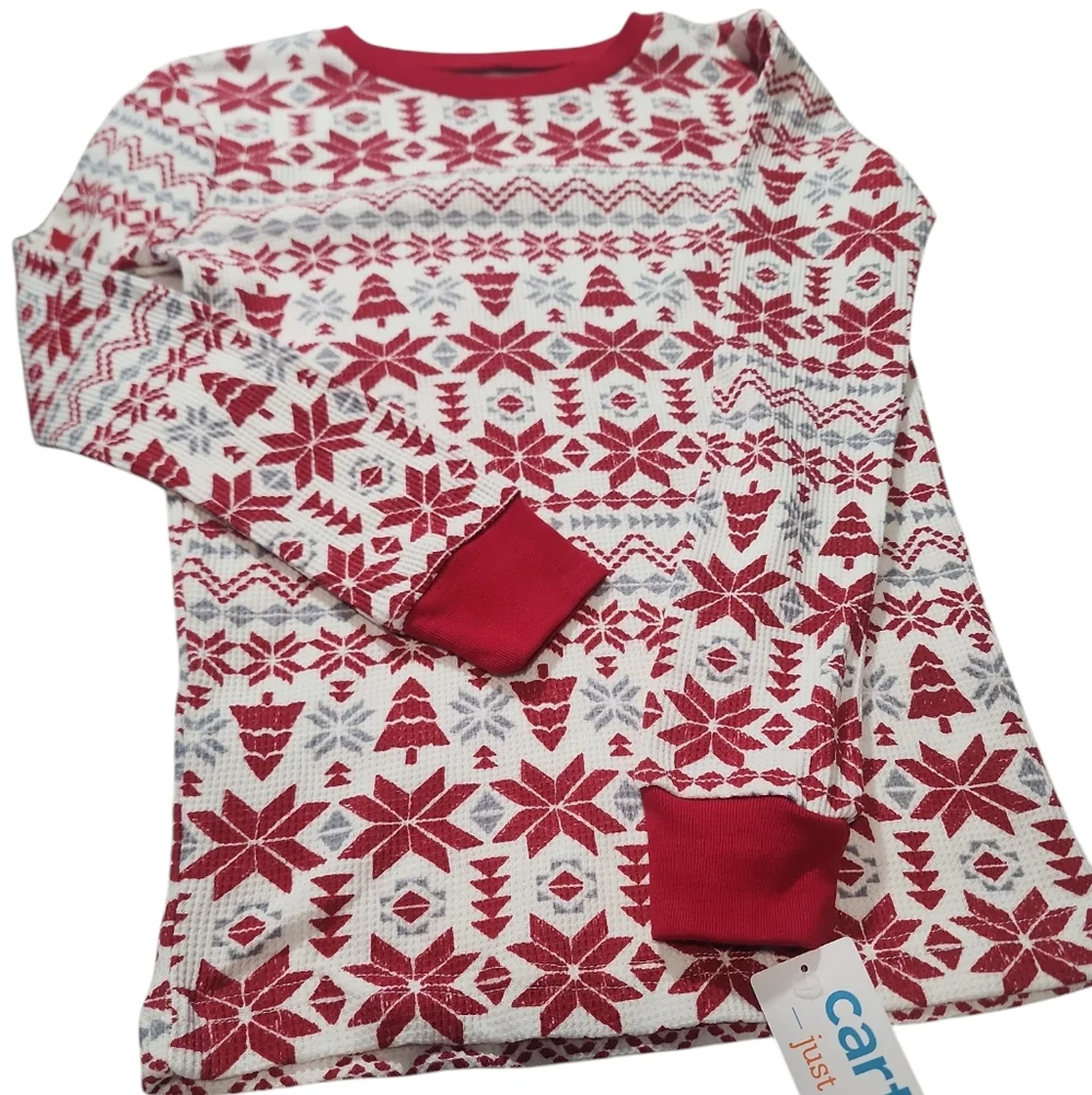 Carter's Christmas Red and White Girls Pajama Set 8 - Picture 4 of 7